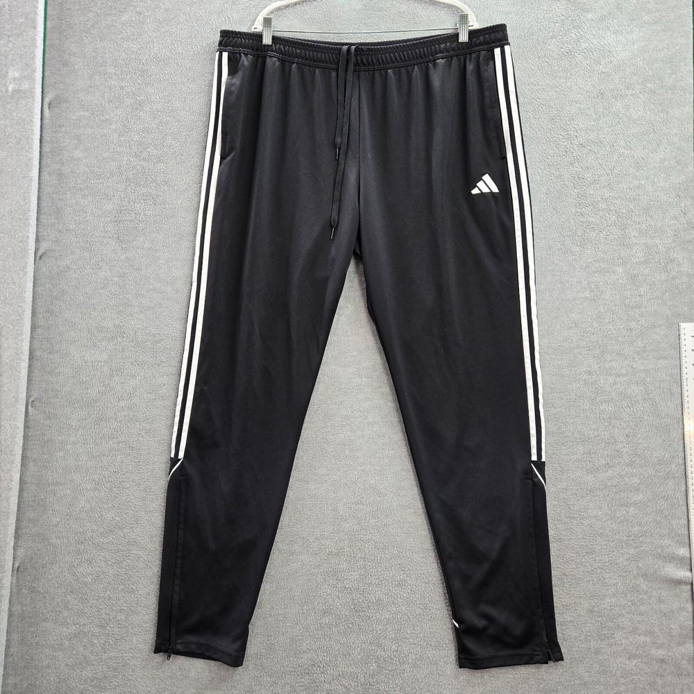 Adidas Men Activewear Pants 3XLT Black Track Logo Embroidered Pockets Drawstring